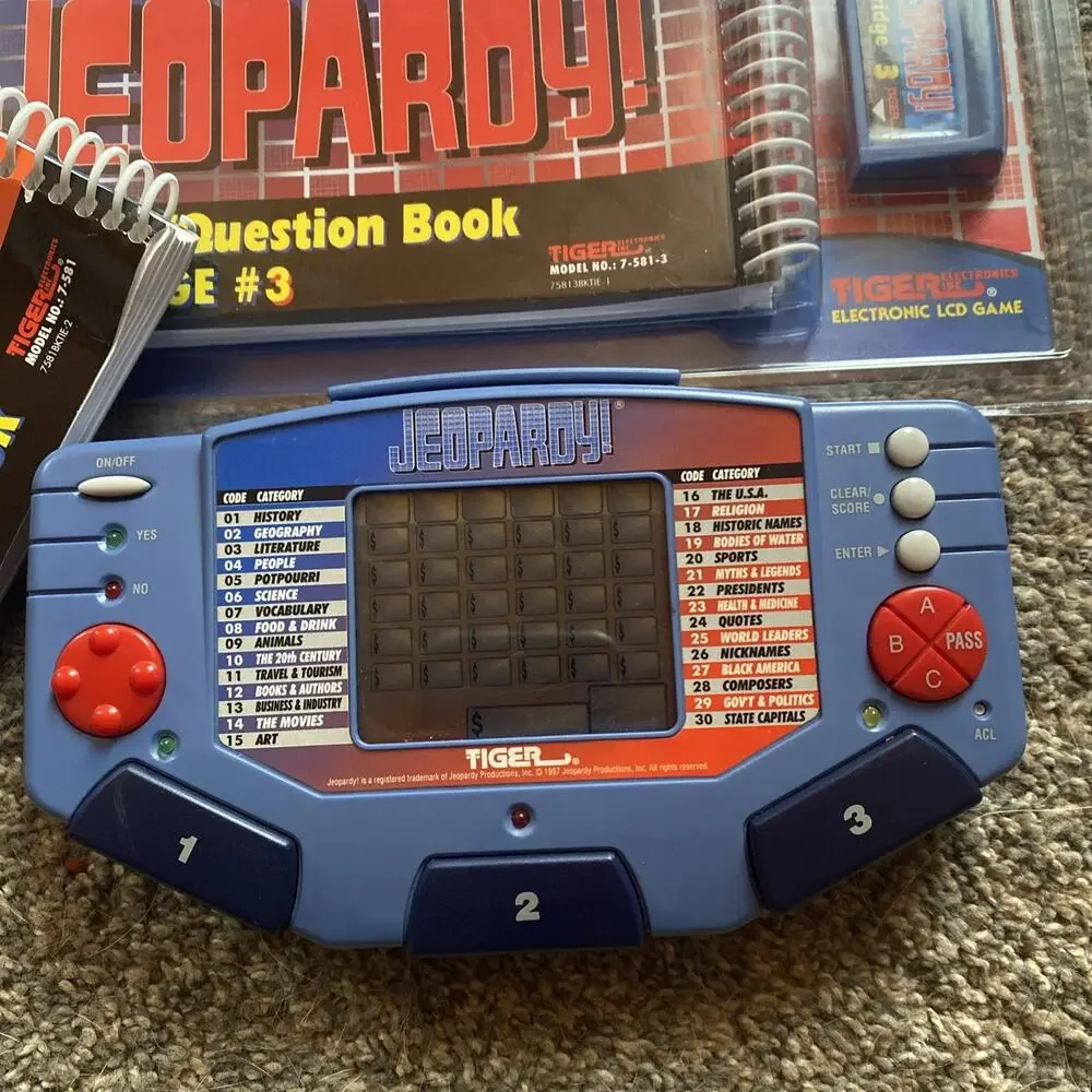 Tiger Vintage Jeopardy Handheld Game with NEW Cartridge and Book